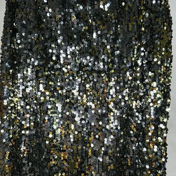Lulumar Size Large Sequin Skirt Shiny Sparkly Formal Gold Silver - Picture 3 of 7